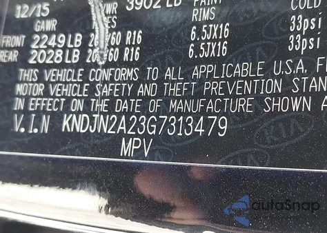 2016 Kia Soul z USA, uszkodzony, nr VIN KNDJN2A23G7313479